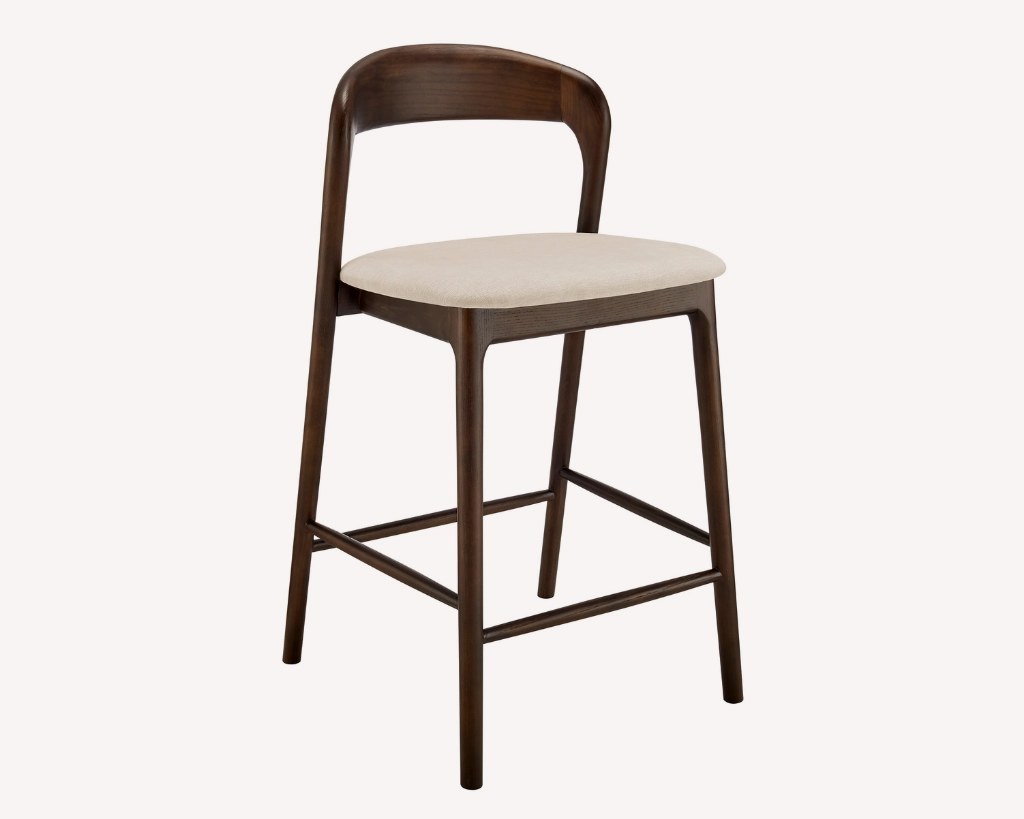 Liav walnut wood bar stool with light upholstered seat