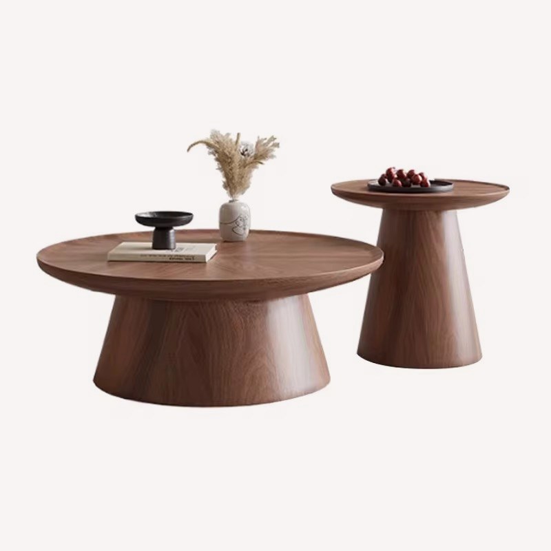Dubai pair of round walnut tone coffee tables