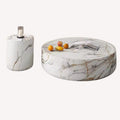 Madrid round white marble look drum coffee table and side table