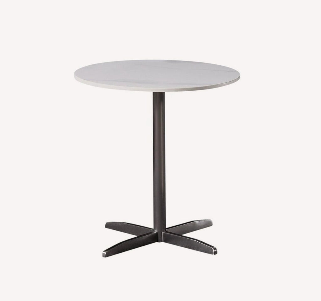 Moody round white marble look bistro side table