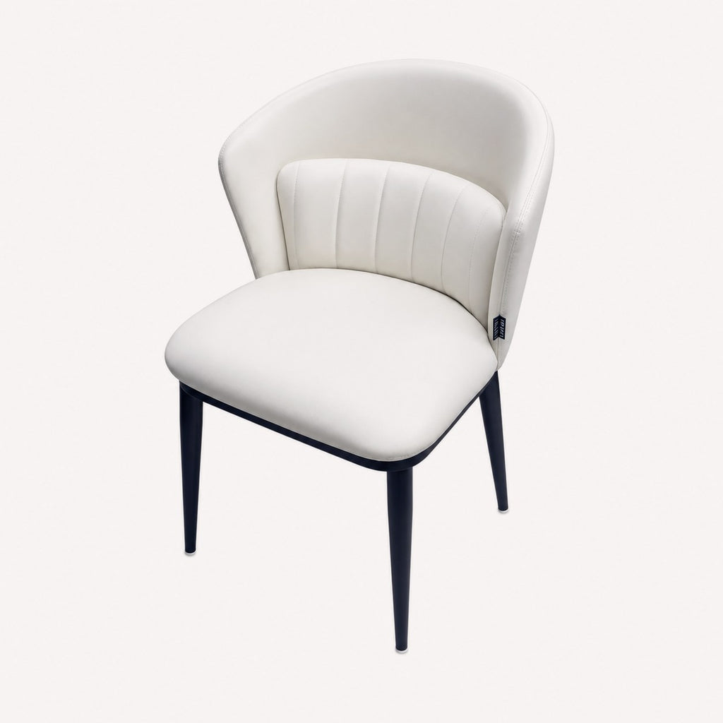 Stripe white vegan leather dining chair with channel tufted back
