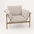 Allison modern accent chair in woven fabric and vegan leather on metal frame