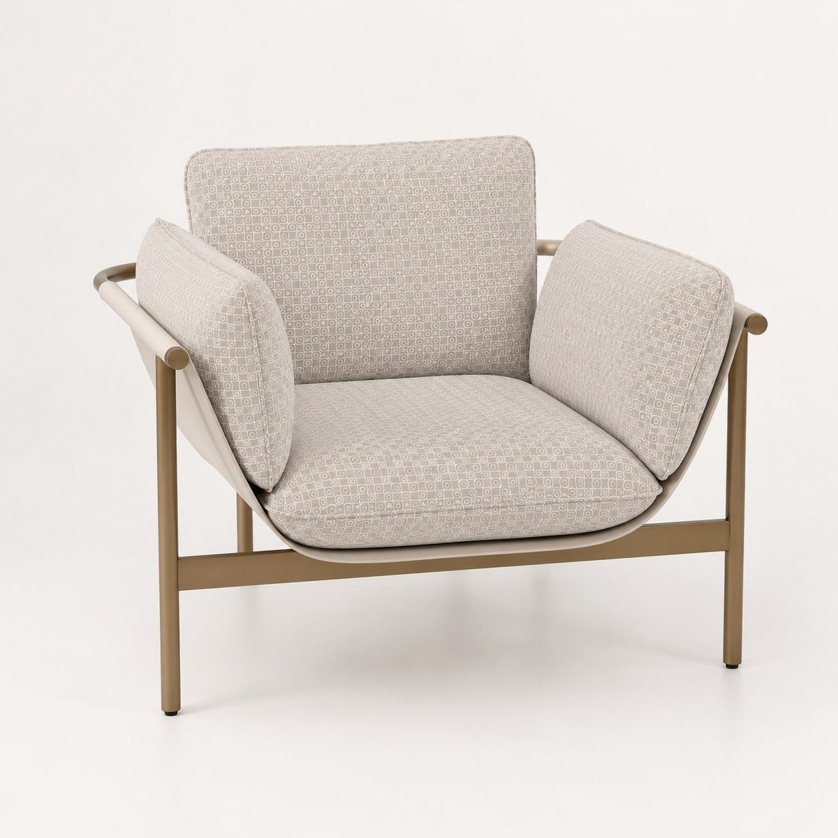 Allison modern accent chair in woven fabric and vegan leather on metal frame