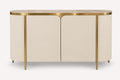 On rounded sideboard with porcelain sintered stone top and metal accents