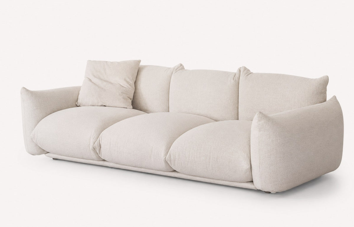 Lunara deep-seat sofa with rounded lines in light fabric