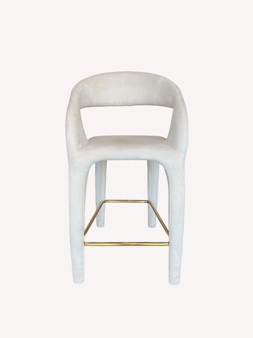 Apollo curved back counter stool with gold metal stretcher