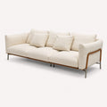 Amora long sofa with stainless steel base and rounded wood frame