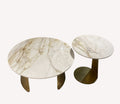 Tokyo round marble look coffee tables on curved gold legs