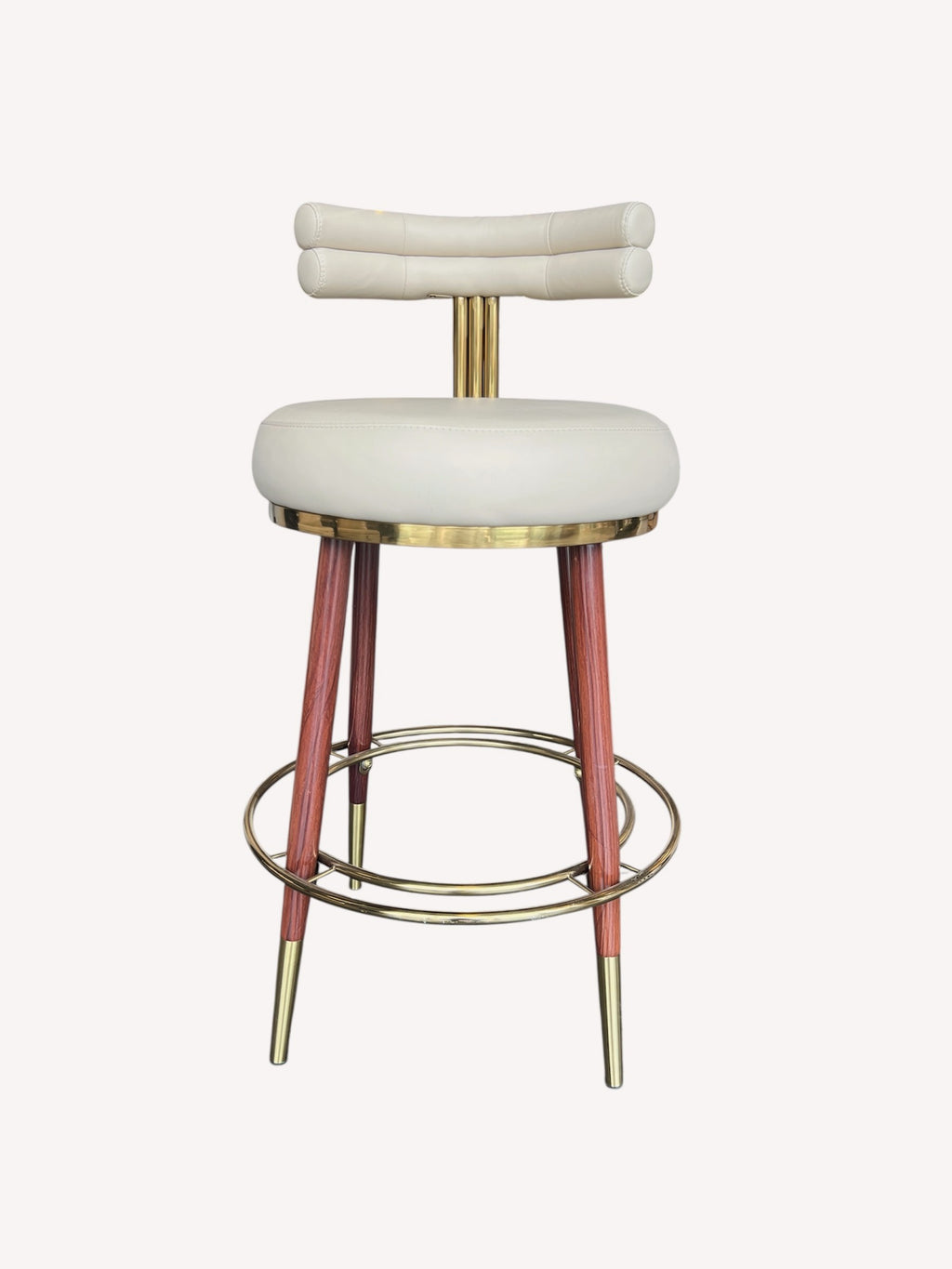 Carolina counter stool with double roll padded back and gold rods