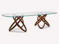 Orian rectangular glass dining table on sculptural interlocking wood base