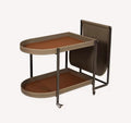 Two tier bar cart with cognac leather trays and bronze frame