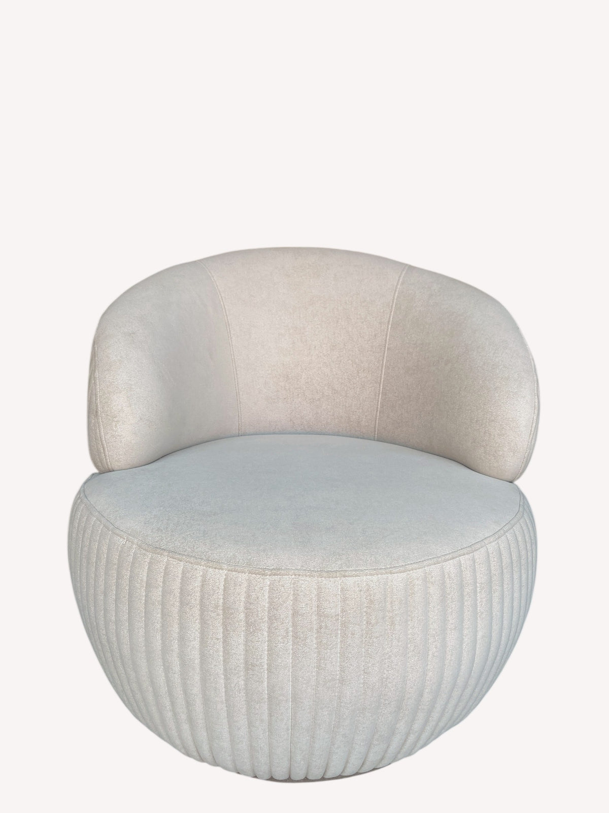 Bella round ivory accent chair with channel stitched base