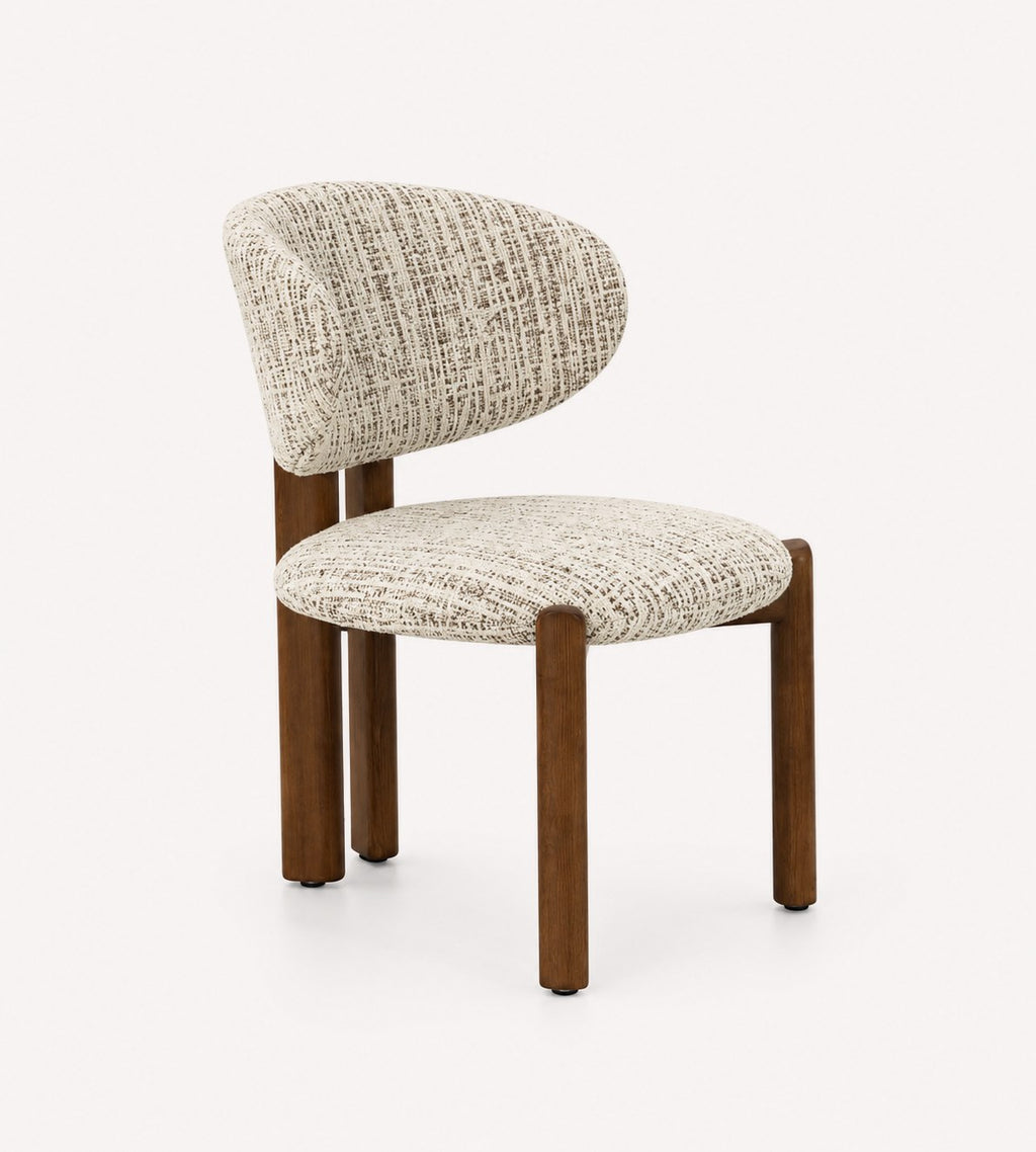 Sol curved upholstered dining chair with rounded wood frame