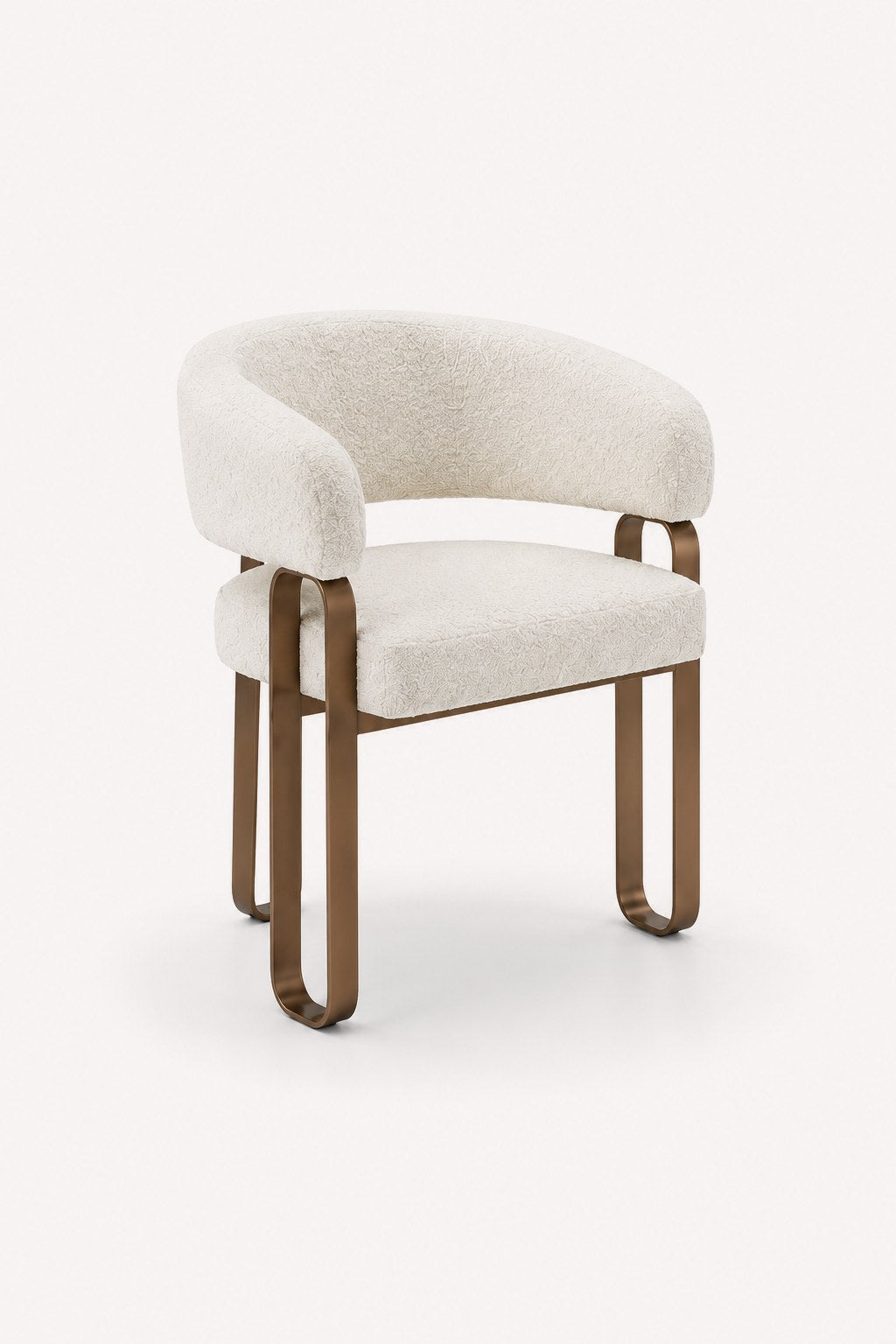 Odette bouclé dining chair with wraparound back and bronze base