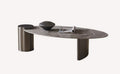 Billy oval gray marble look coffee table on bronze cylinder base