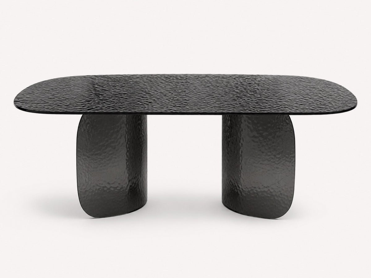 Imperia sculptural all-glass oval dining table in smoked glass