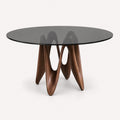 Monaco round smoked glass dining table on flowing solid wood base