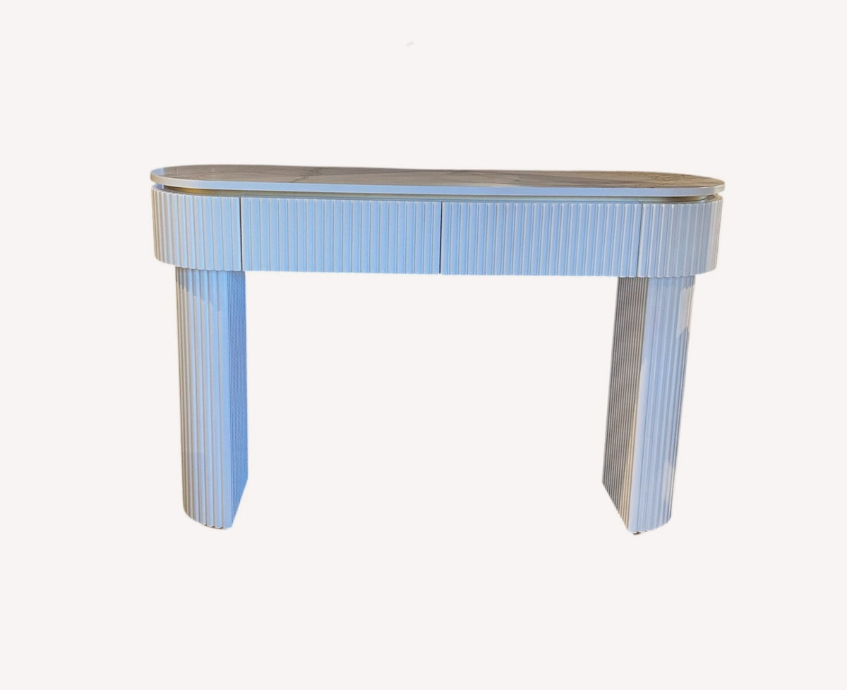 Orlando fluted white console table with gold edged top