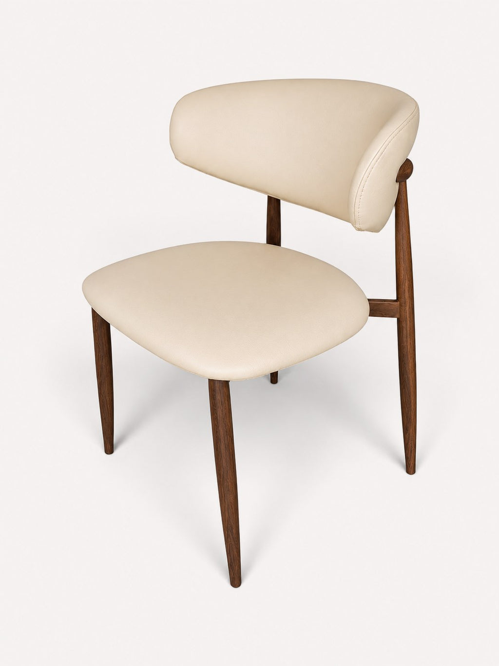 Dori dining chair in light vegan leather with wood-look metal legs