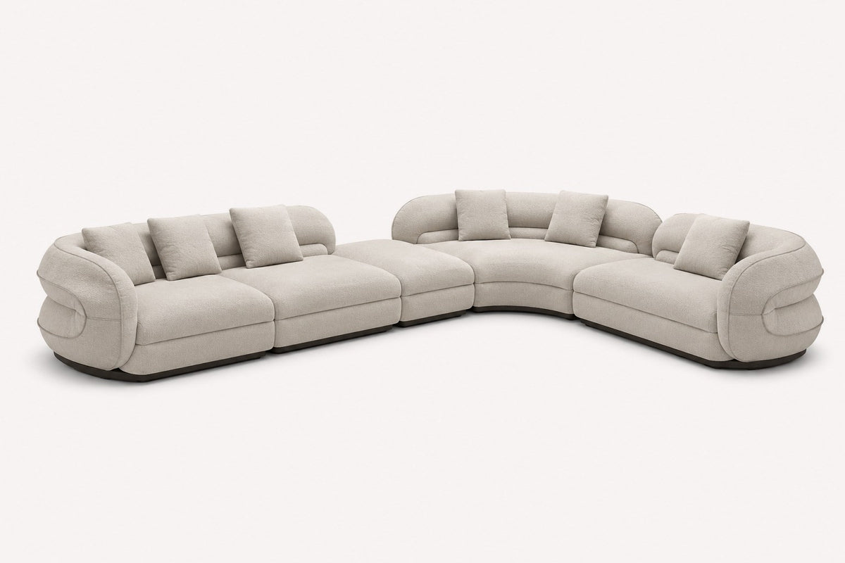 Solenne organic curved modular sectional in cream woven fabric