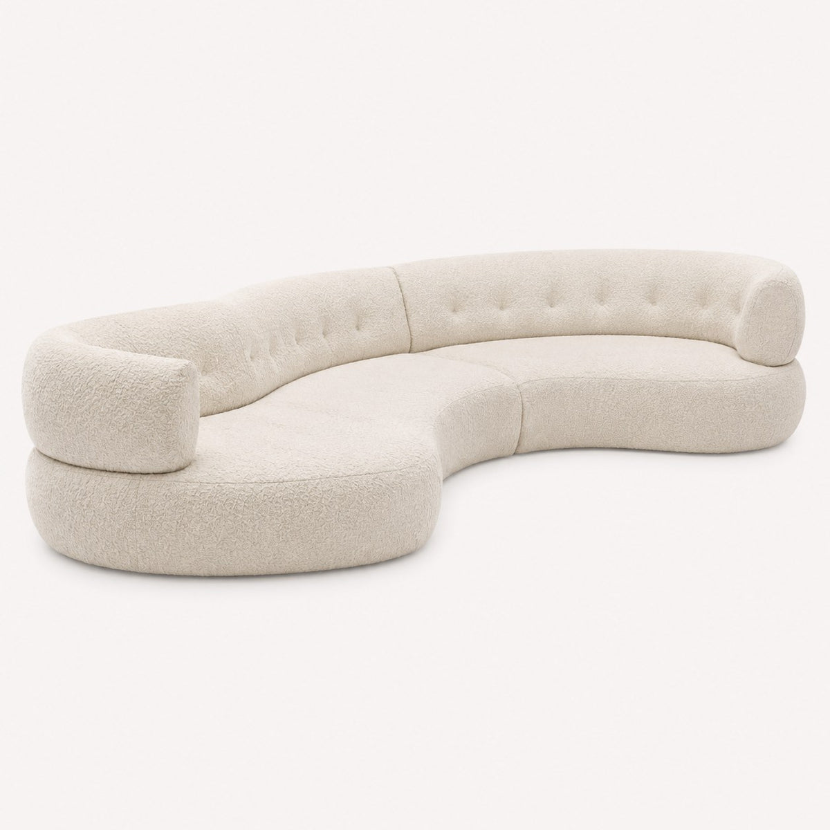 Riviera sculptural curved sofa in cream woven fabric