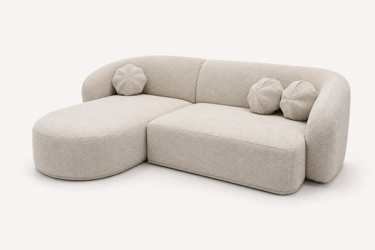 Bonbon curved cream bouclé chaise sectional