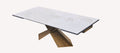 Delta extendable marble look porcelain dining table on angular bronze base
