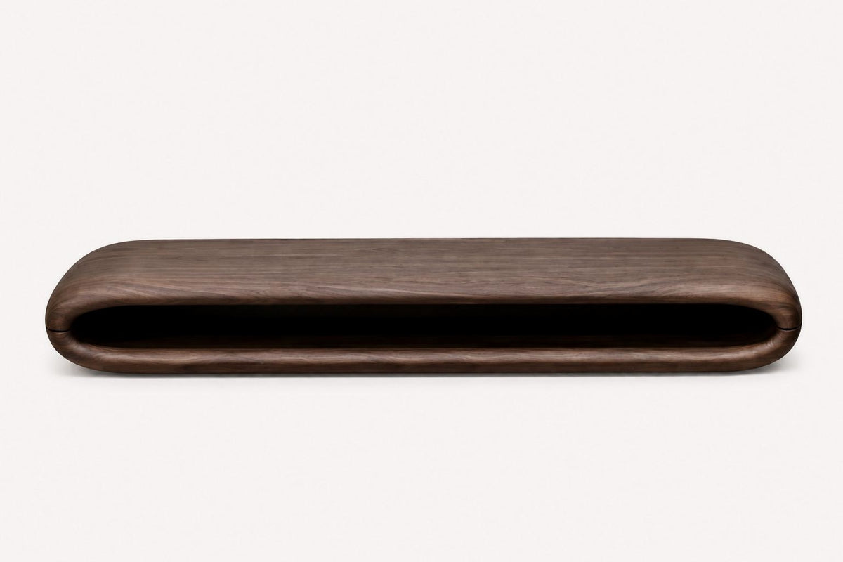 SOHO low oval walnut media console with open center