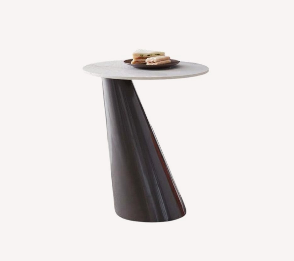 Cobra side table with marble look top on twisting dark column