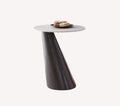 Cobra side table with marble look top on twisting dark column