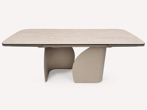 Arca extendable travertine-look porcelain dining table on rounded base
