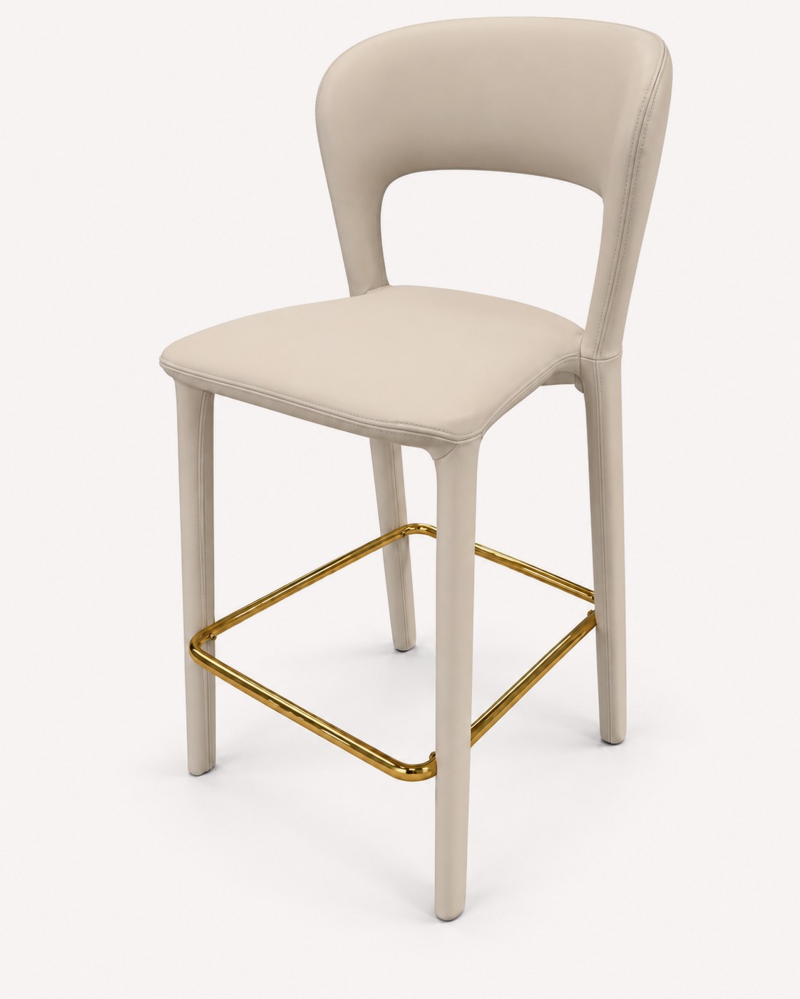 Titi vegan leather counter stool with open rounded back and gold footrest