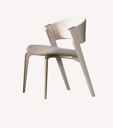 Queen ivory dining armchair with sculpted arms and gold legs