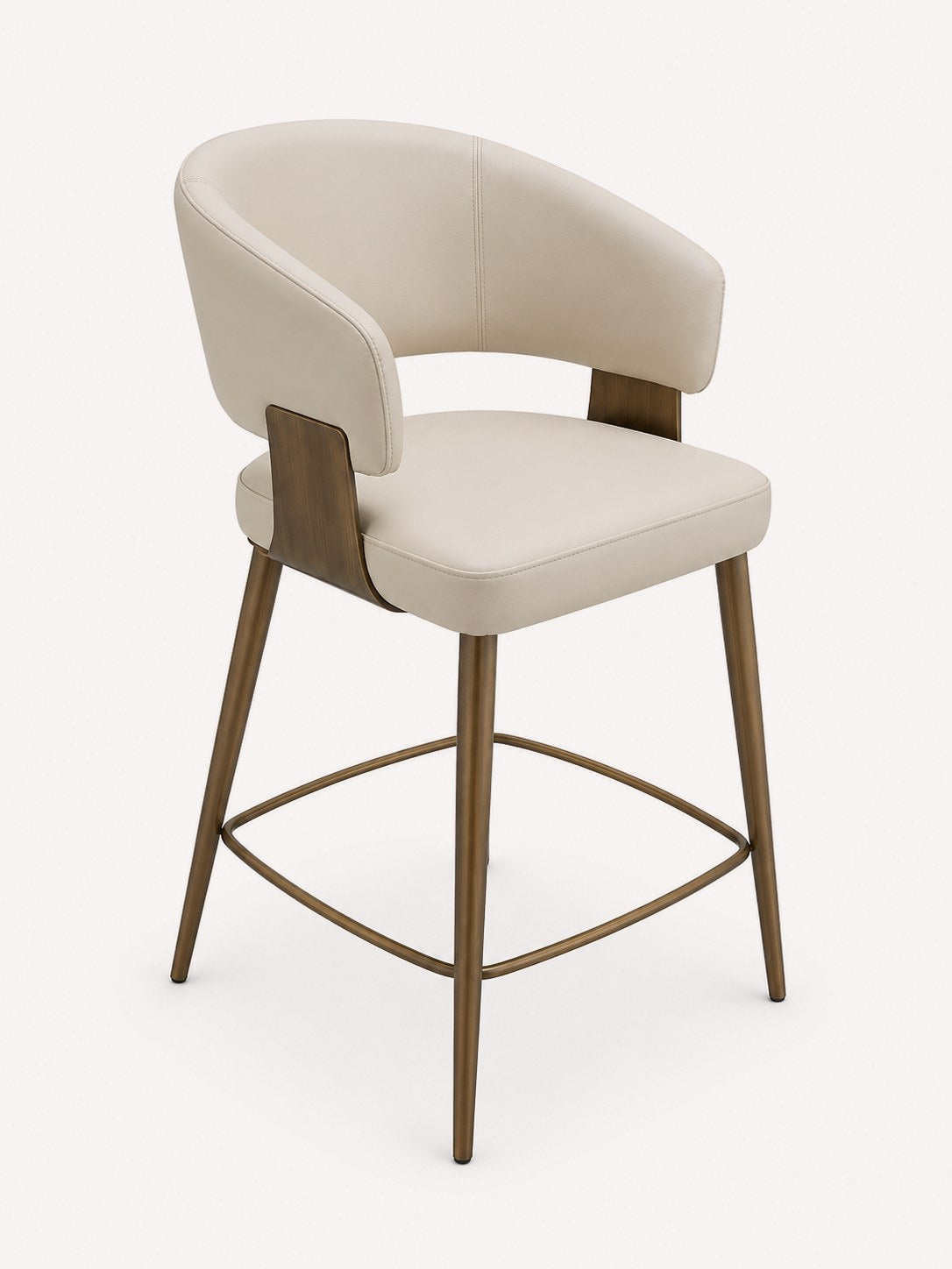 Mali upholstered counter stool with rounded back and bronze legs