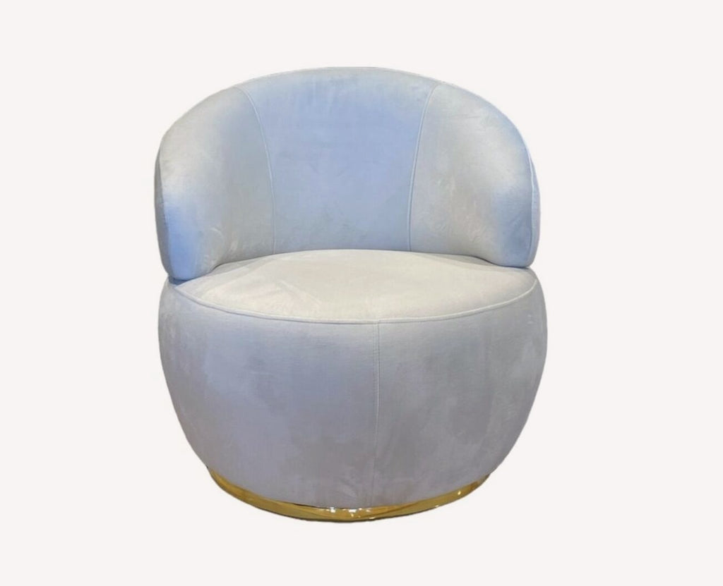 Bella round pale velvet swivel chair with gold base