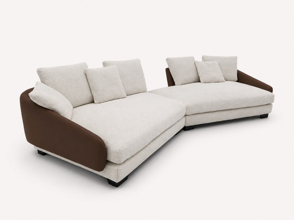 Como long low modern sofa with deep seats and contrast arms