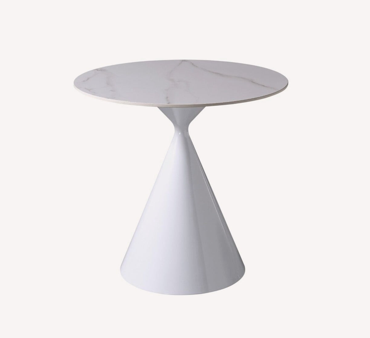 White Flower round table with marble look top on white cone base