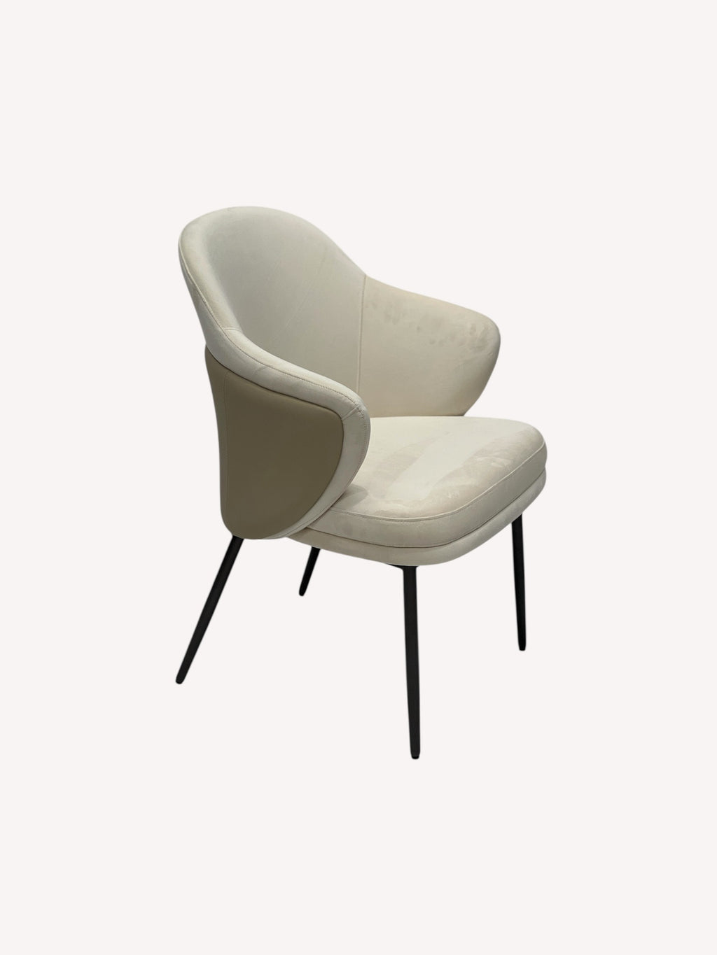 Funky ivory dining armchair on slim black legs