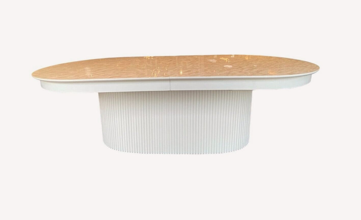 Dublin oval dining table on fluted white pedestal