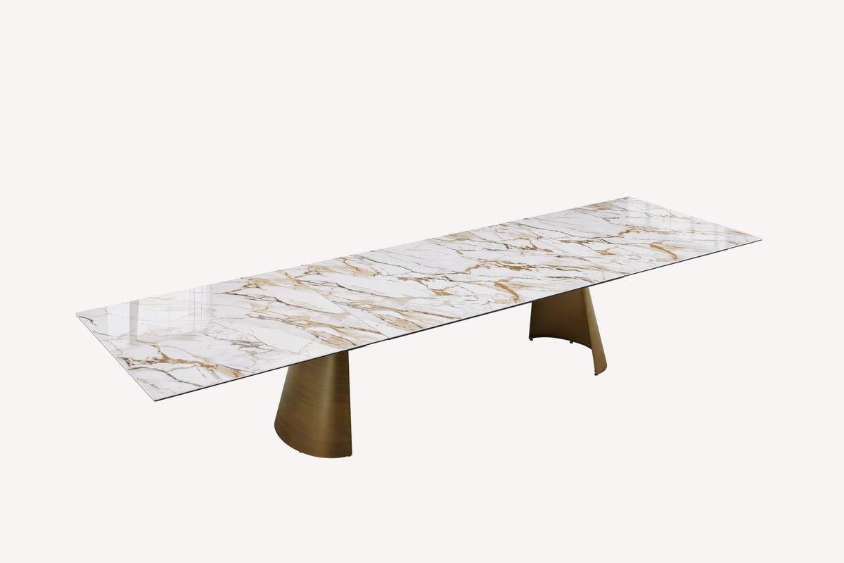 Napoleon marble look porcelain dining table on brushed gold legs