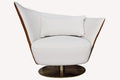 Shavit white petal shaped swivel chair with cognac edge and bronze base