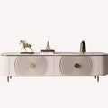 Circles ivory media console with concentric circle doors and brass pulls