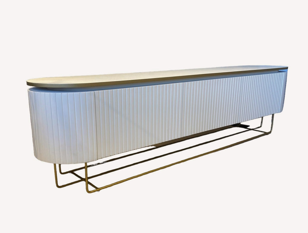 Nikita fluted white media console on gold wire base
