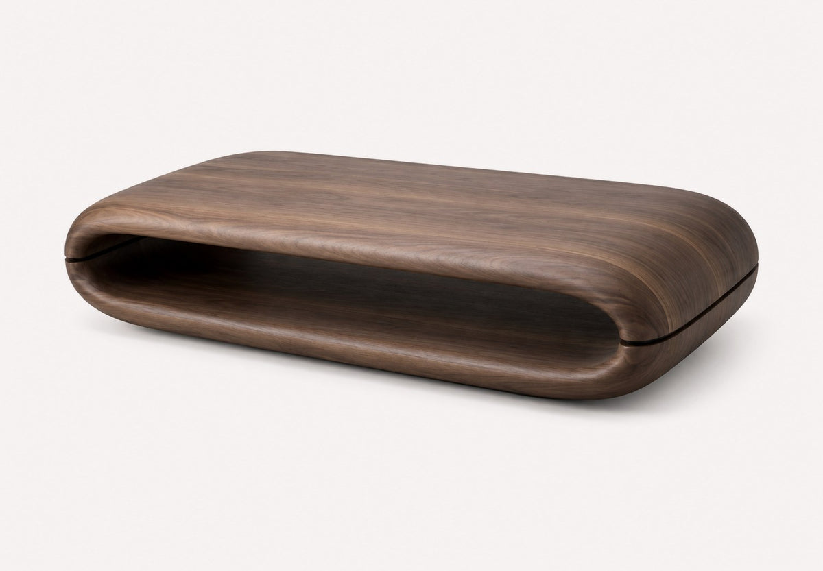 Hudson sculptural dark walnut coffee table with open center