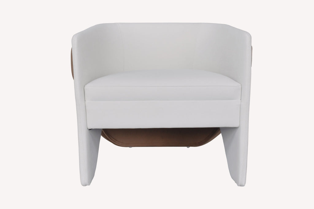 Double white tub chair with cognac underframe