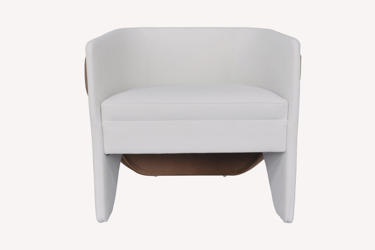 Double white tub chair with cognac underframe