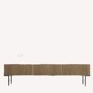 Zeus long ribbed walnut media console on slim black legs