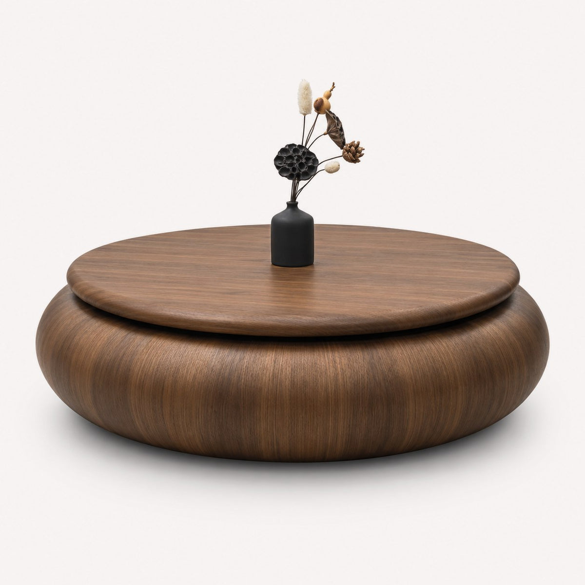 SOHO round sculptural walnut coffee table