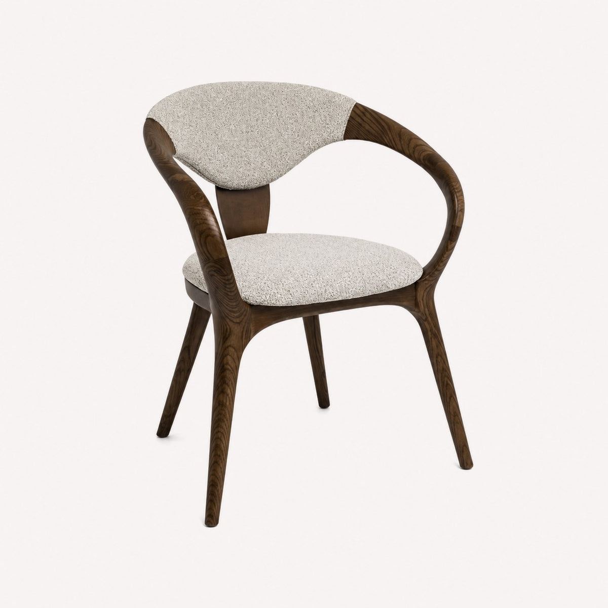 Agam sculptural solid wood dining armchair with upholstered seat