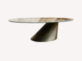 Netz oval porcelain coffee table on angled brushed gold base